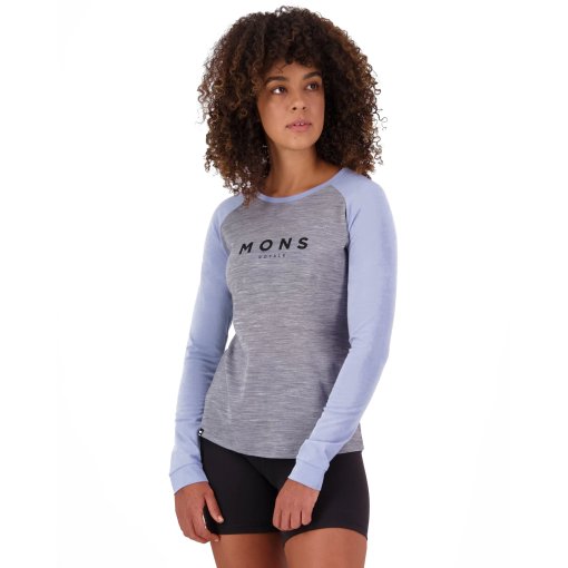Photo produit de Mons Royale T-Shirt Manches Longues Femme - Icon Raglan Merino - grey heather / skyline