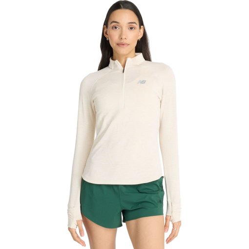 Foto de New Balance Camiseta Manga Larga Mujer - Athletics Heat Grid 1/2 Zip - Linen Heather