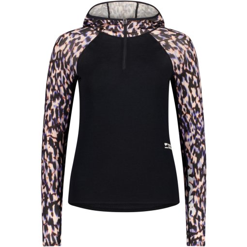 Foto de Mons Royale Bella Merino Camiseta de manga larga con capucha para mujeres - rock leopard / black