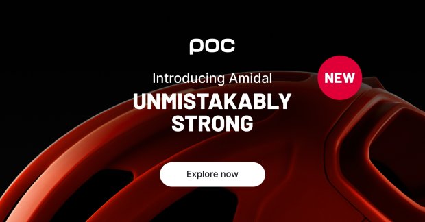 Close-up of the POC Amidal road helmet against a black background