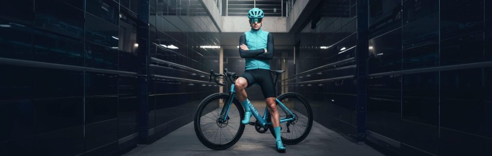 Ein Radfahrer posiert mit seinem CBT Italia Rennrad.
